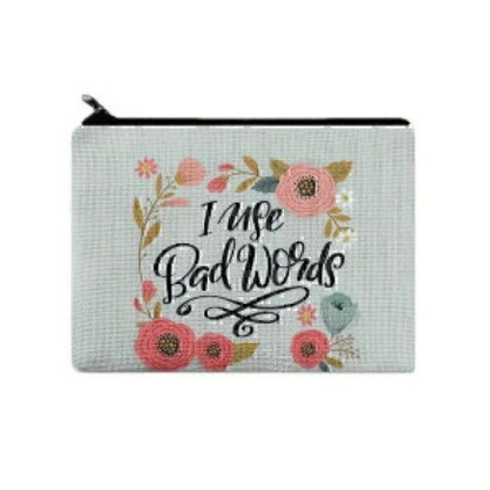 Flower Letters Print Cosmetic Bag, Portable Zipper Coin & Pencil Storage Bag